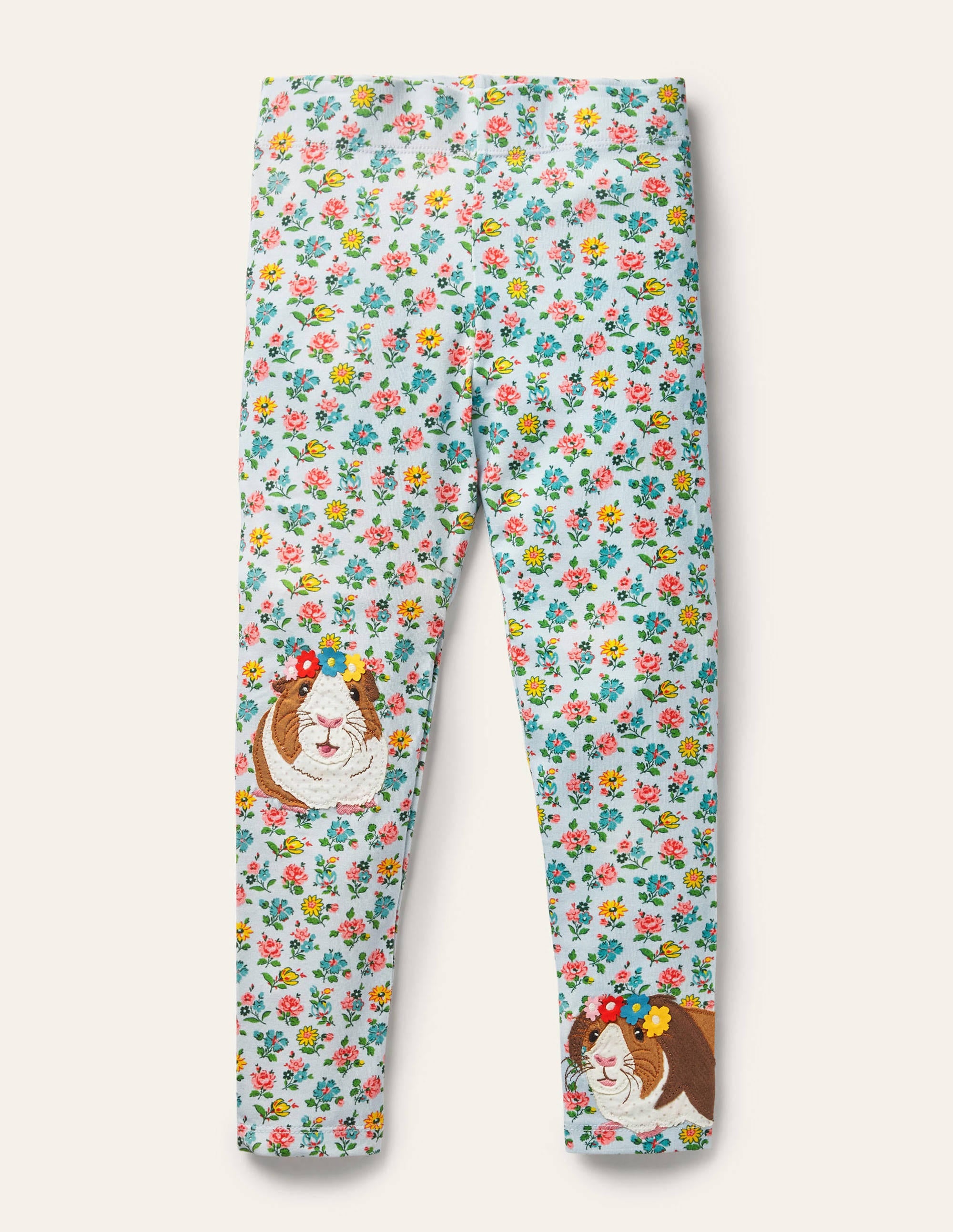 Fröhliche Leggings mit Applikation-Provence-Blau, Blumenmuster/Meerschweinchen - Image 1