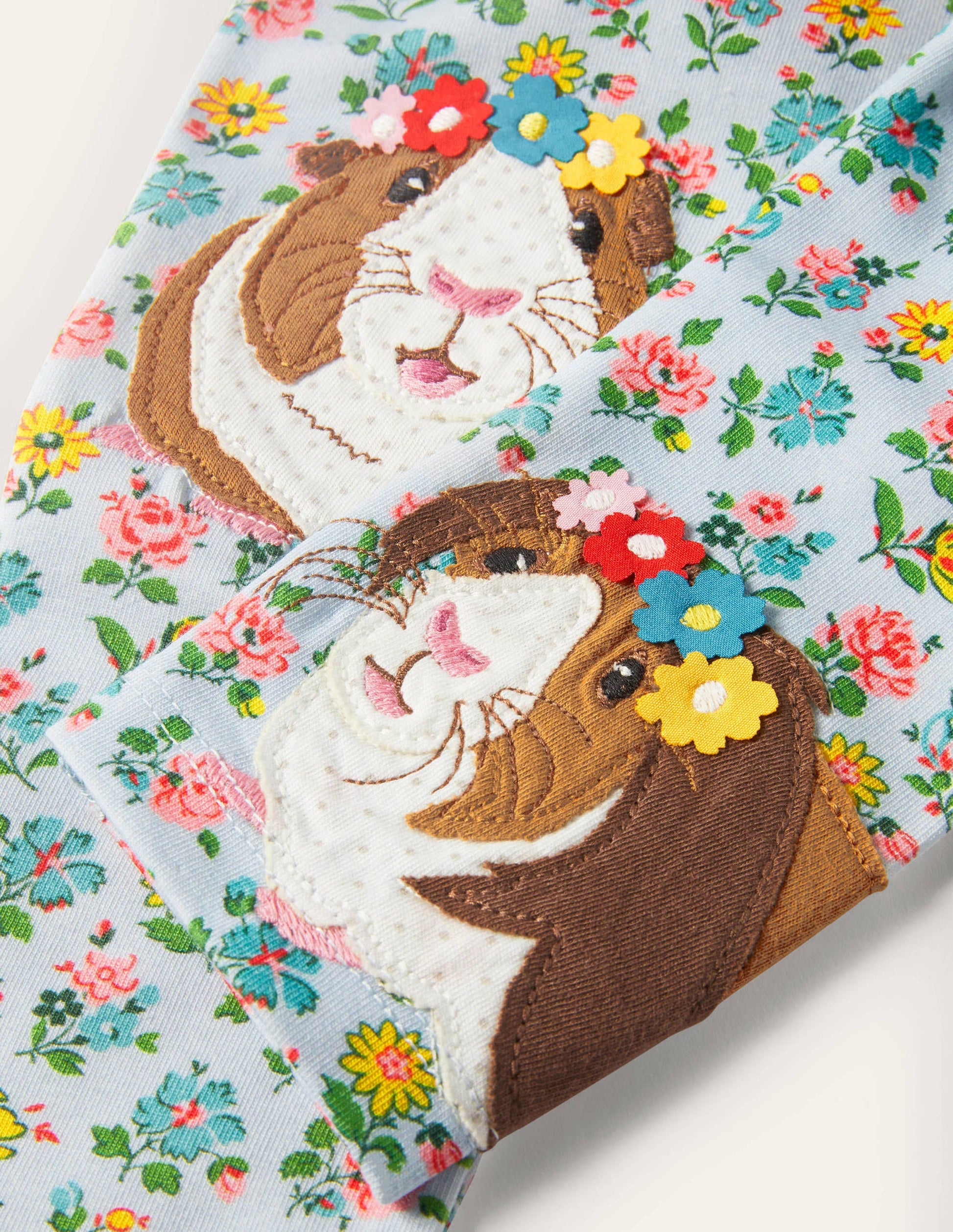 Fröhliche Leggings mit Applikation-Provence-Blau, Blumenmuster/Meerschweinchen-3