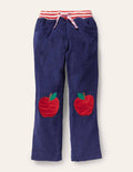 Cordhose mit Aufnäher-Segelblau, Äpfel