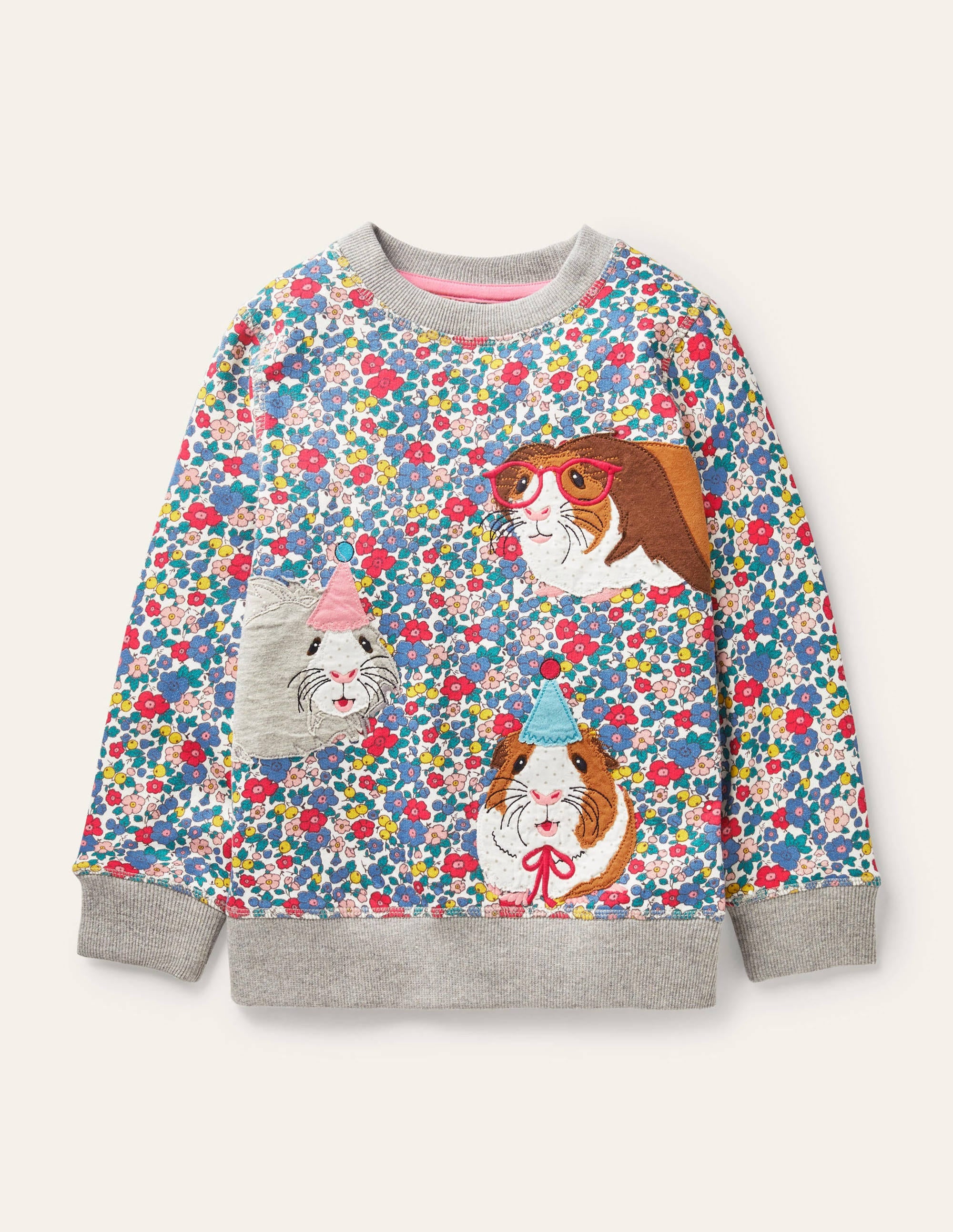 Cosy Appliqué Sweatshirt-Floral Blossom Guinea Pigs - Image 1