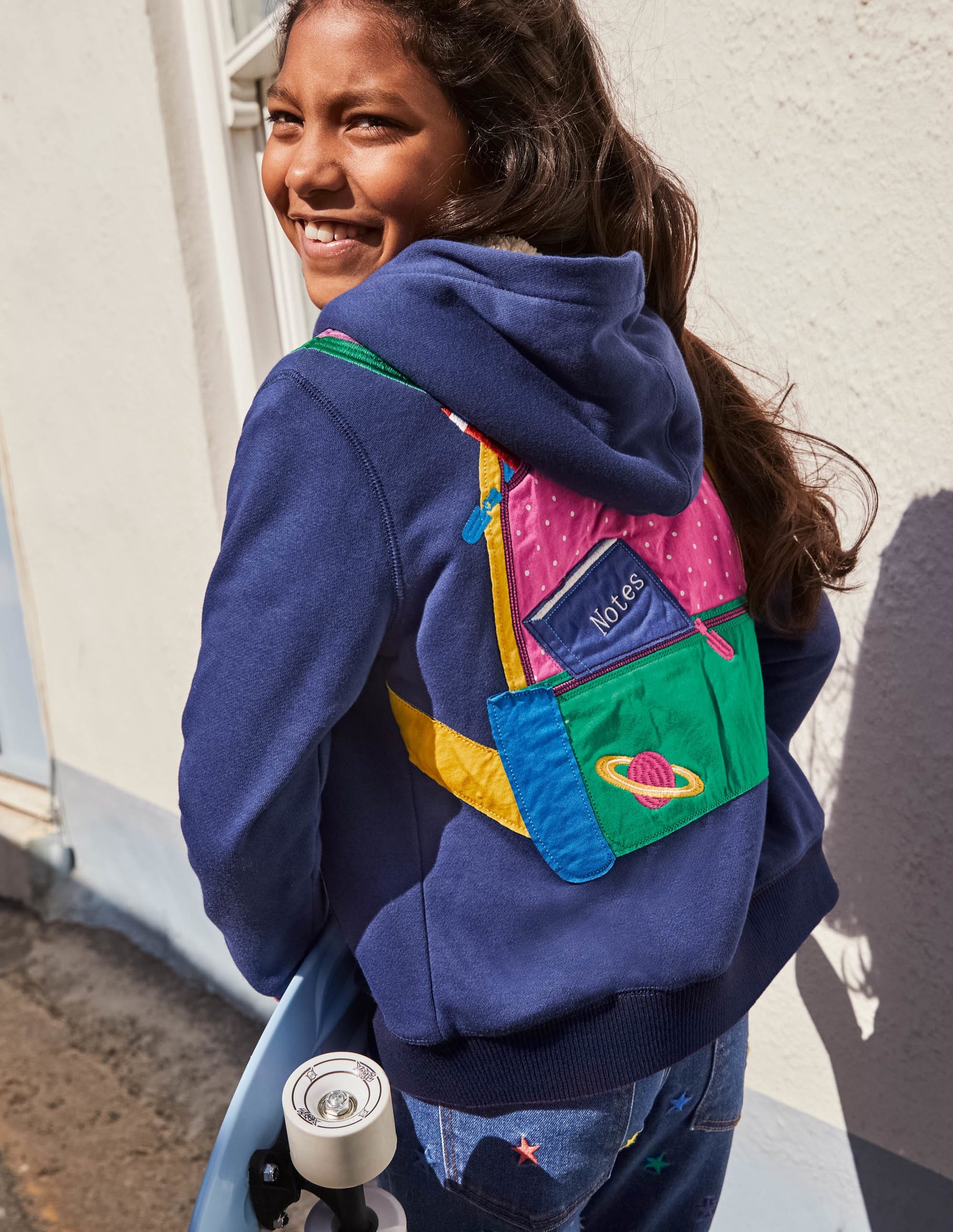 Sweat à capuche fun avec doublure douillette-Sac à dos bleu tribord-4