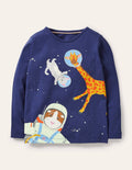 T-shirt à logo phosphorescent-Animaux de l'espace bleu tribord