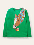 T-shirt à motif recto verso-Cheval poivron vert