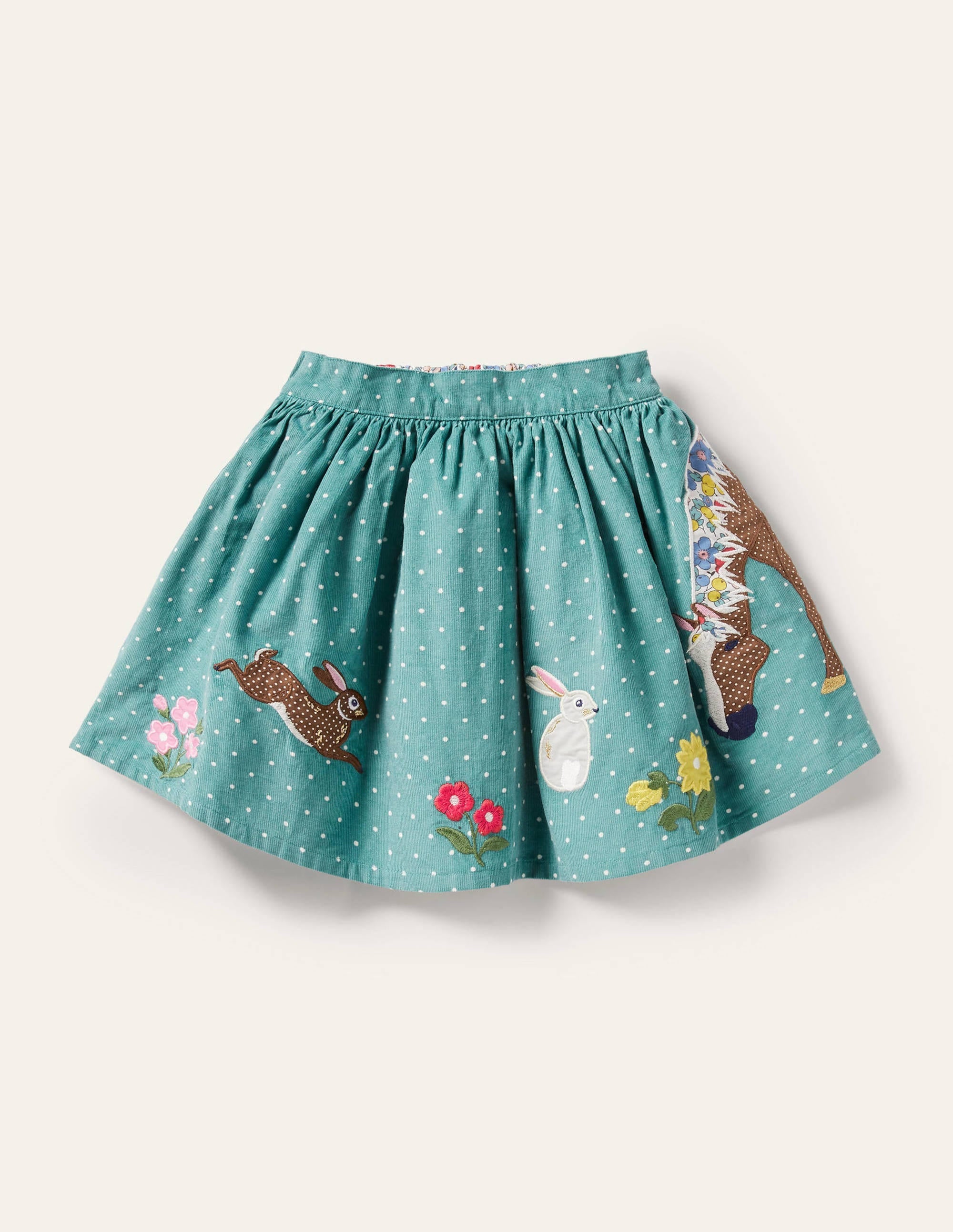 Cord Appliqué Skirt-Brook Blue Horse Scene - Image 1