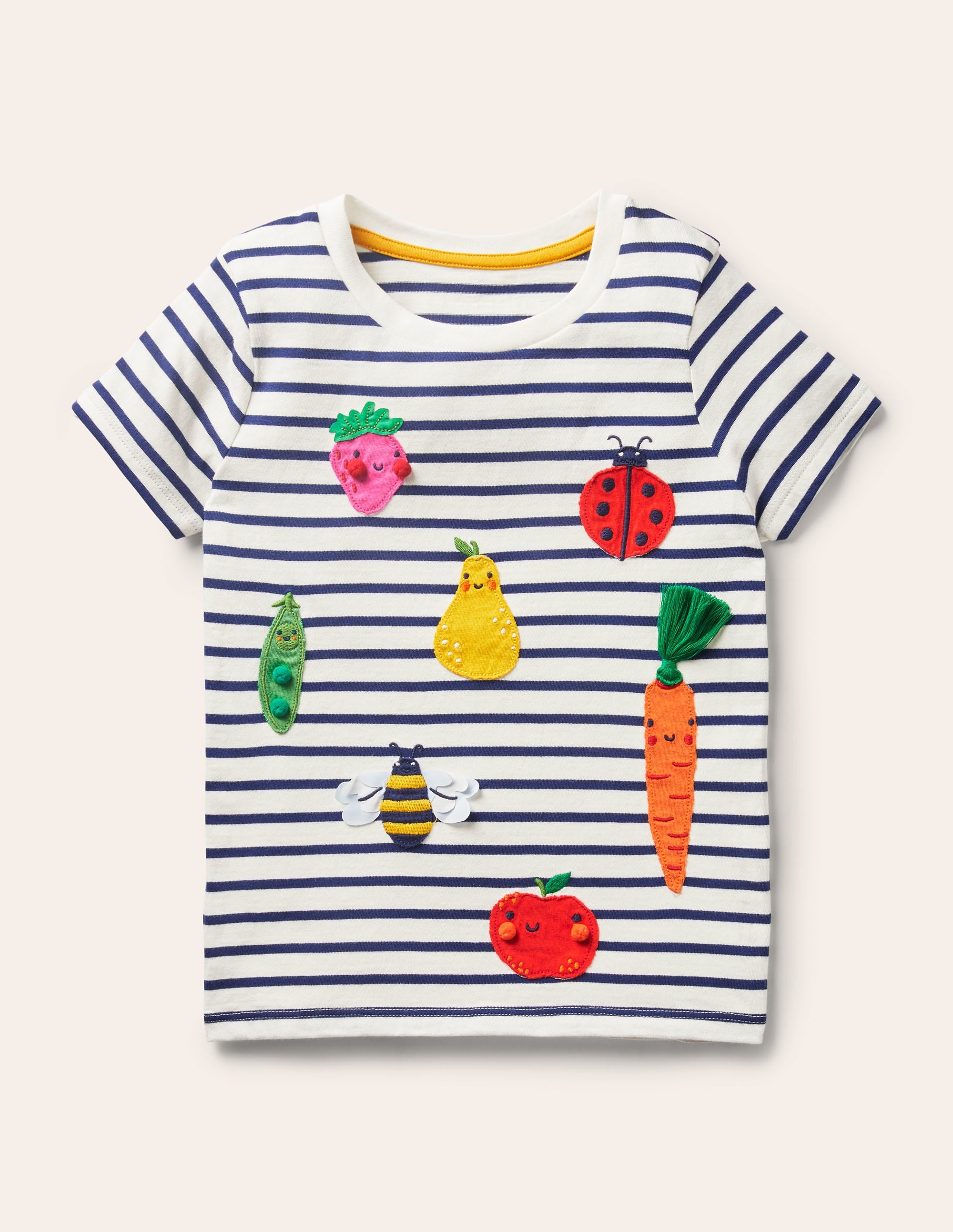 T-shirt manches courtes à appliqué-Fruit ivoire/bleu tribord - Image 1