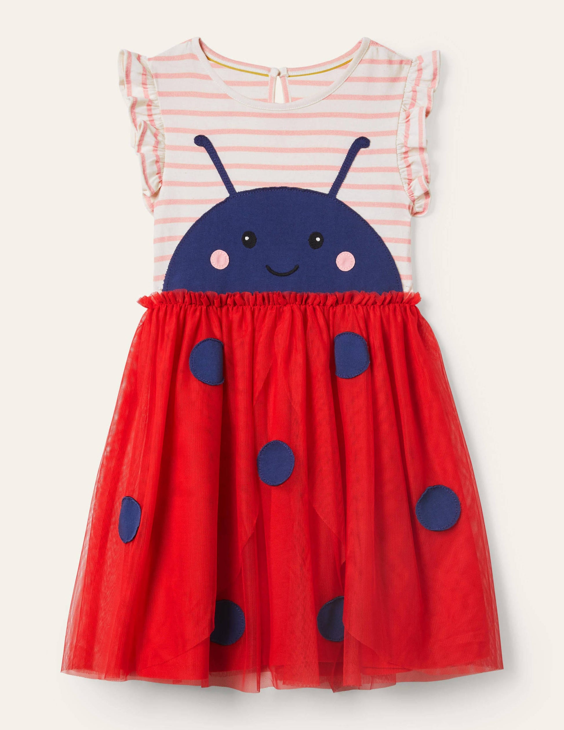Tüllkleid aus Jersey mit Applikation-Naturweiß/Delfinrosa, Marienkäfer-1