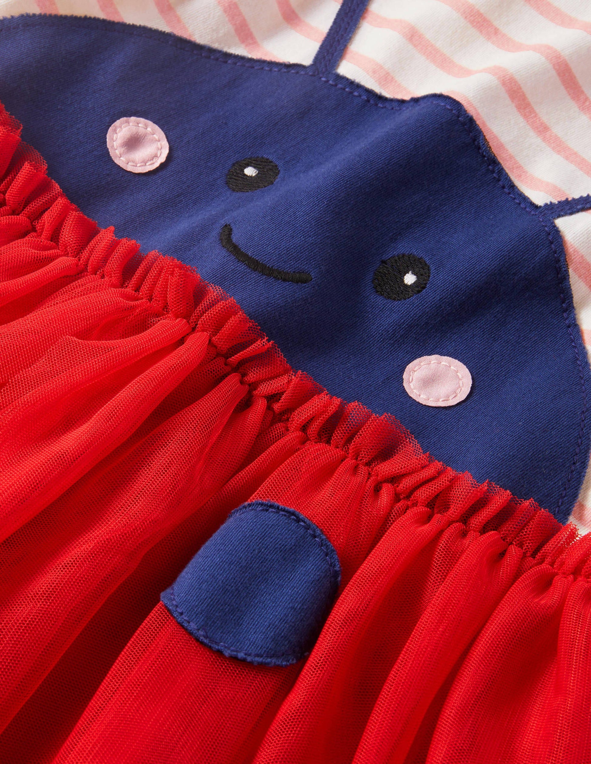 Tüllkleid aus Jersey mit Applikation-Naturweiß/Delfinrosa, Marienkäfer-3