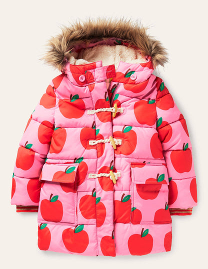 Lange Jacke mit Wattierung-Helles Blütenrosa, Äpfel