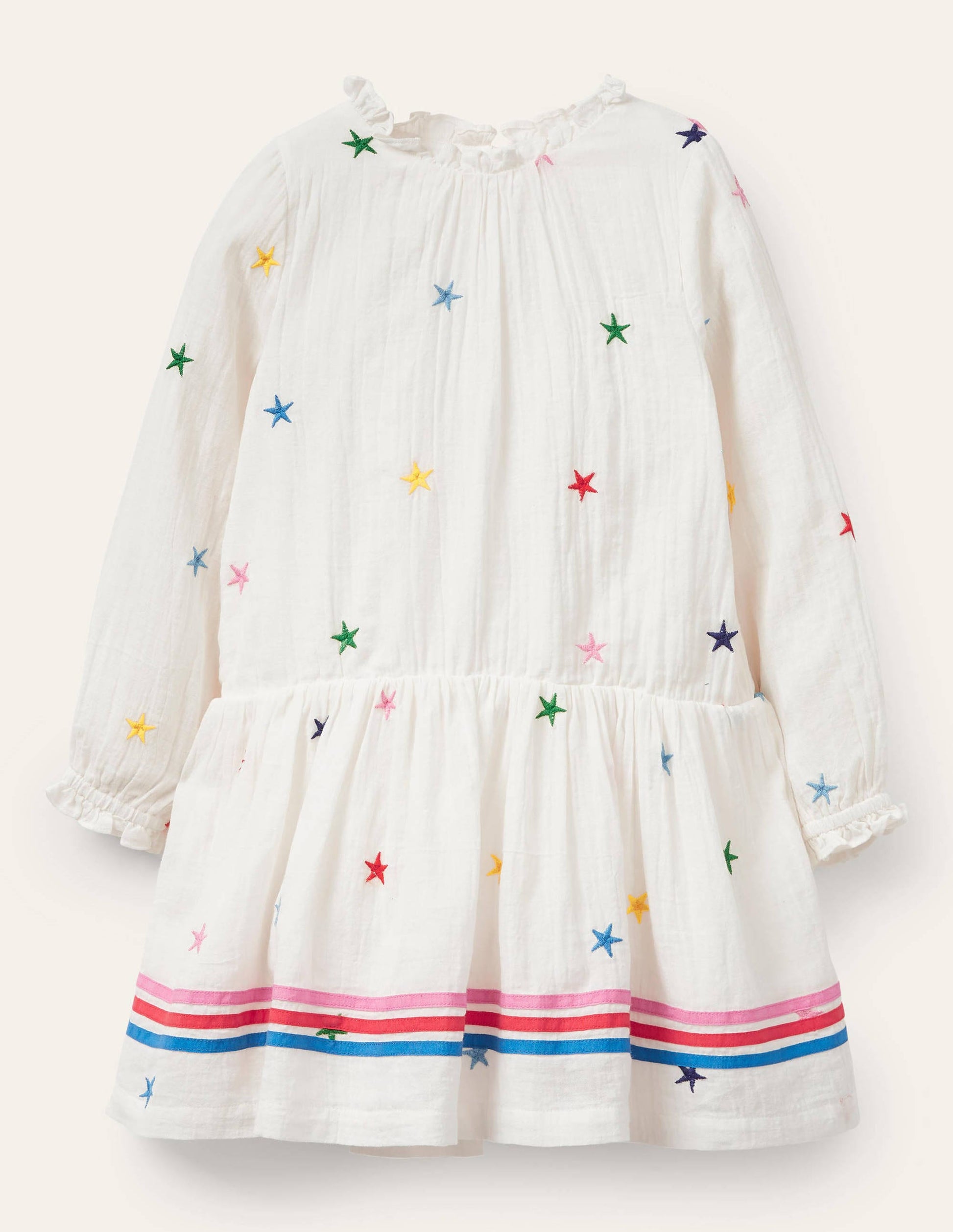 Webkleid mit Stickerei-Naturweiß, Sterne-1