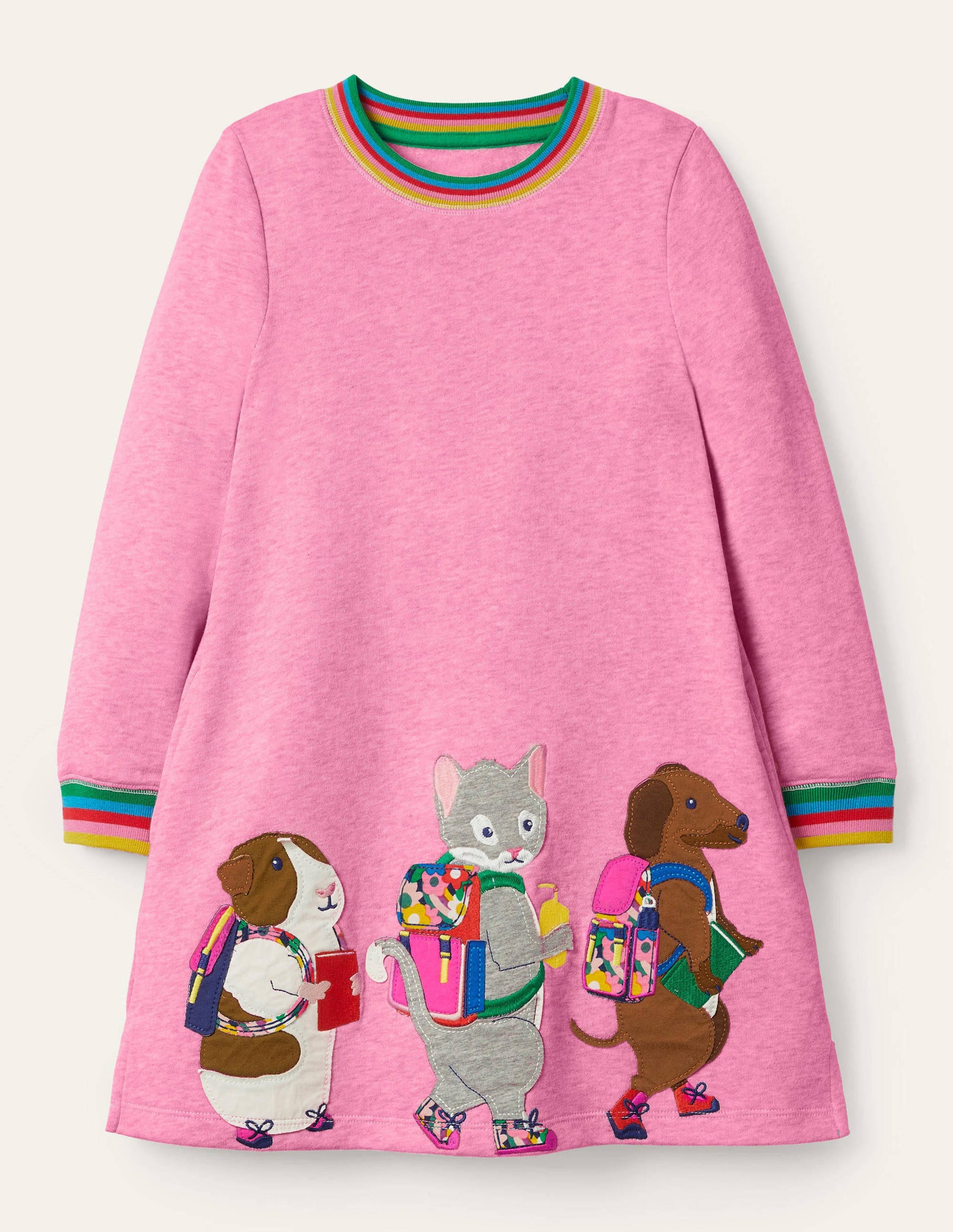Robe-sweat à appliqué-Copains rose pétale vif-1