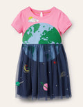 Jerseykleid mit Überrock aus Tüll-Helles Blütenrosa, Weltall
