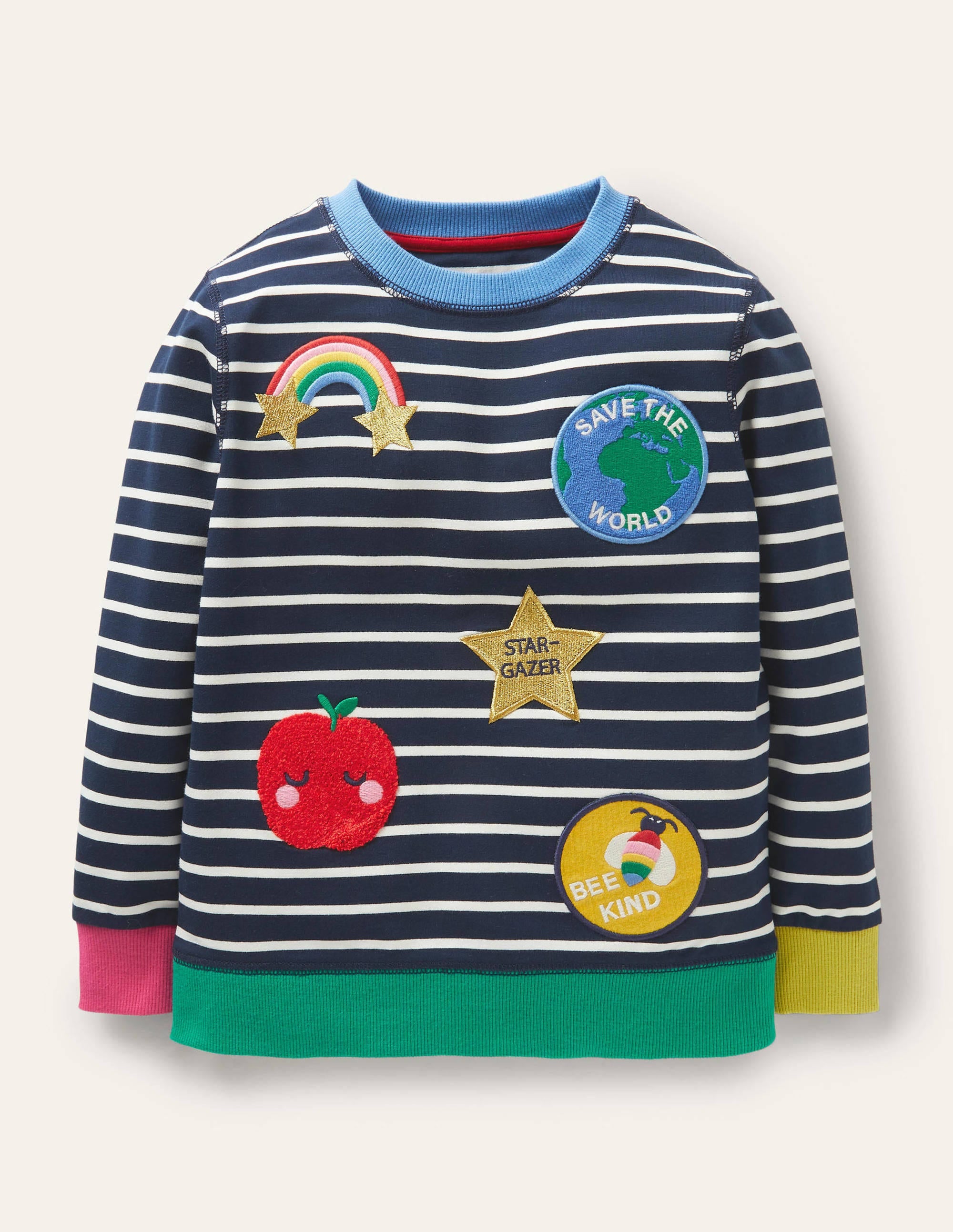 Stripy Badges Sweatshirt-Starboard Blue/Ivory - Image 1