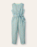 Gewebter Jumpsuit mit Blumenmuster-Blau, Patchwork-Blumen