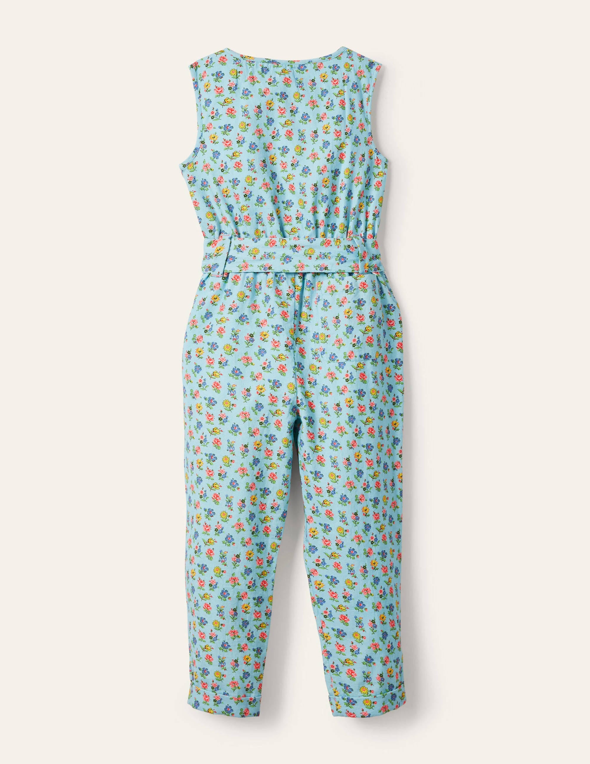 Gewebter Jumpsuit mit Blumenmuster-Blau, Patchwork-Blumen - Image 2
