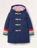 Duffle-coat en laine à poignets arc-en-ciel-Bleu marine universitaire