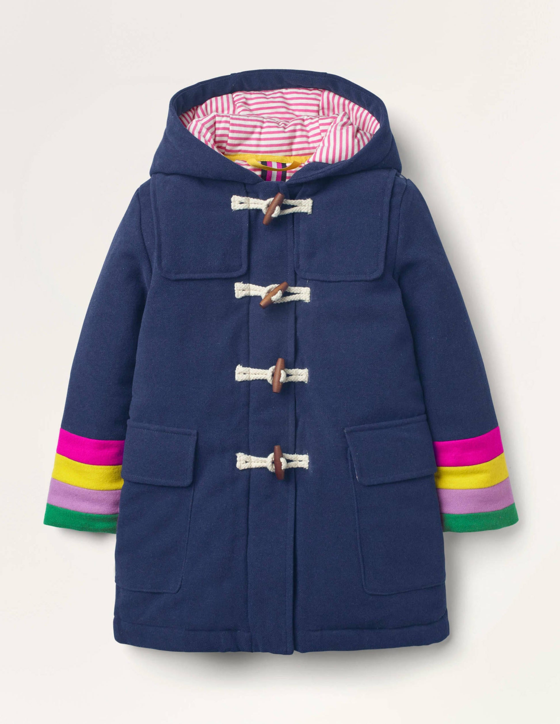 Duffle-coat en laine à poignets arc-en-ciel-Bleu marine universitaire-1