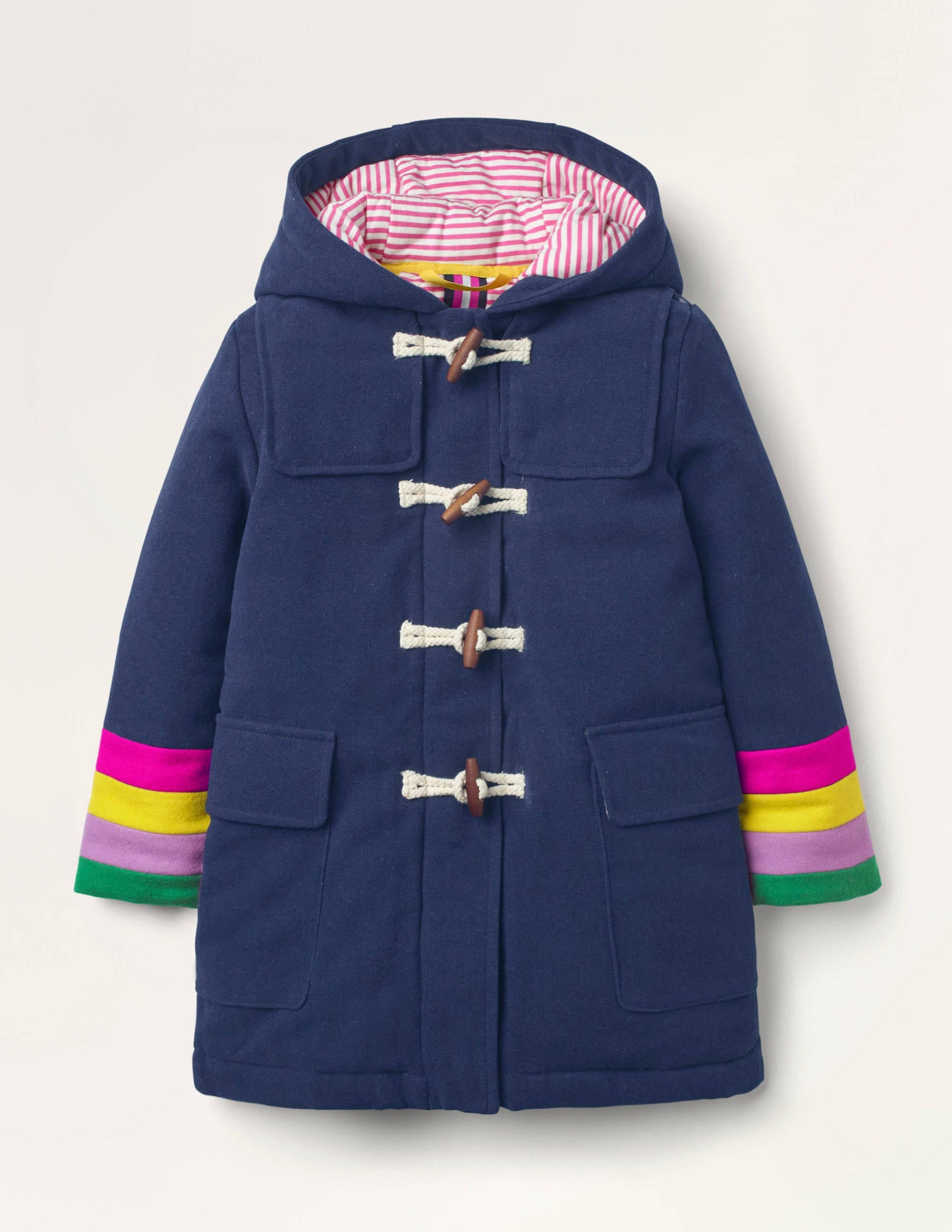 Duffle-coat en laine à poignets arc-en-ciel-Bleu marine universitaire - Image 1