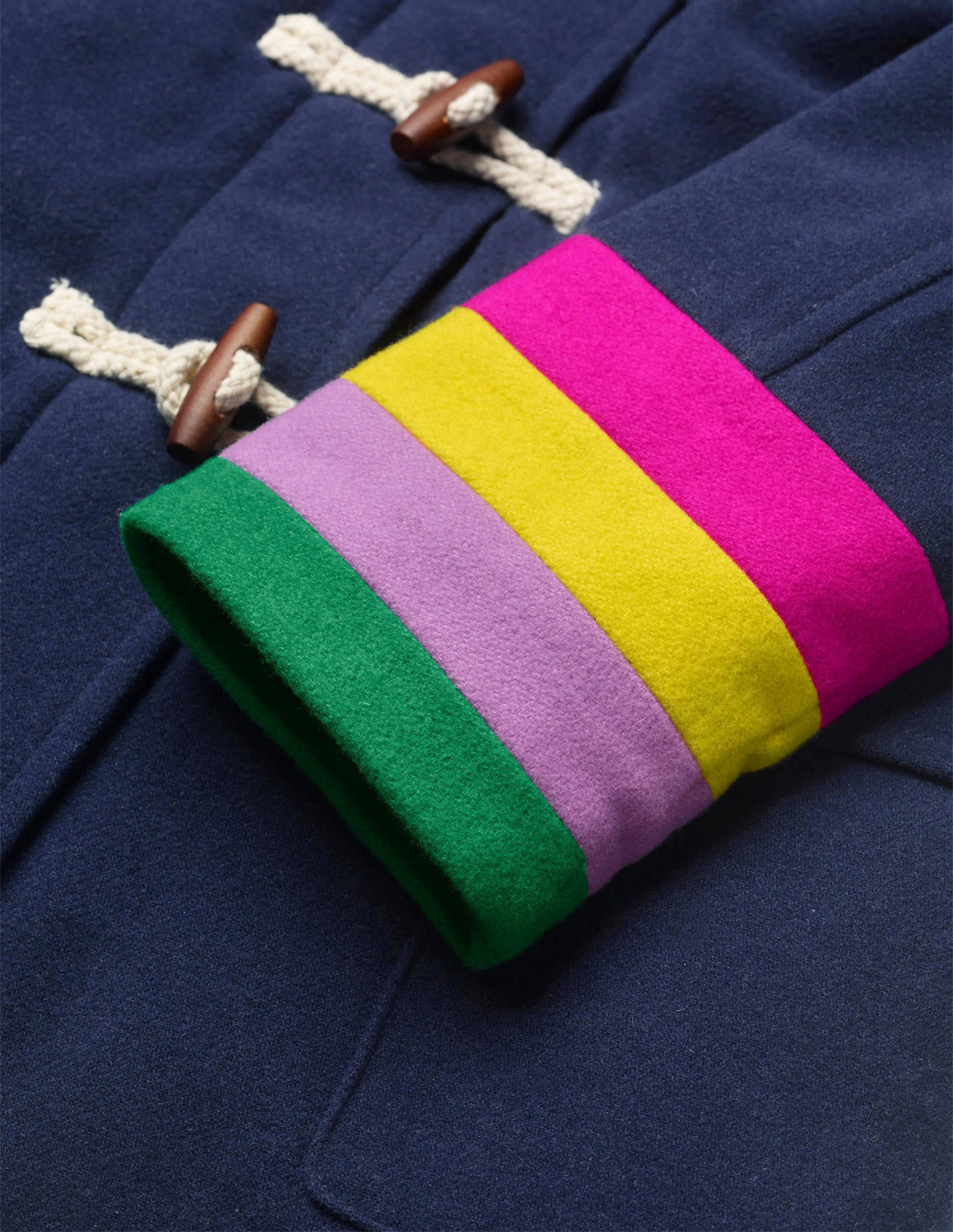 Duffle-coat en laine à poignets arc-en-ciel-Bleu marine universitaire-2