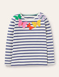 Flatter-T-Shirt-Naturweiß/Navy, Schmetterlinge