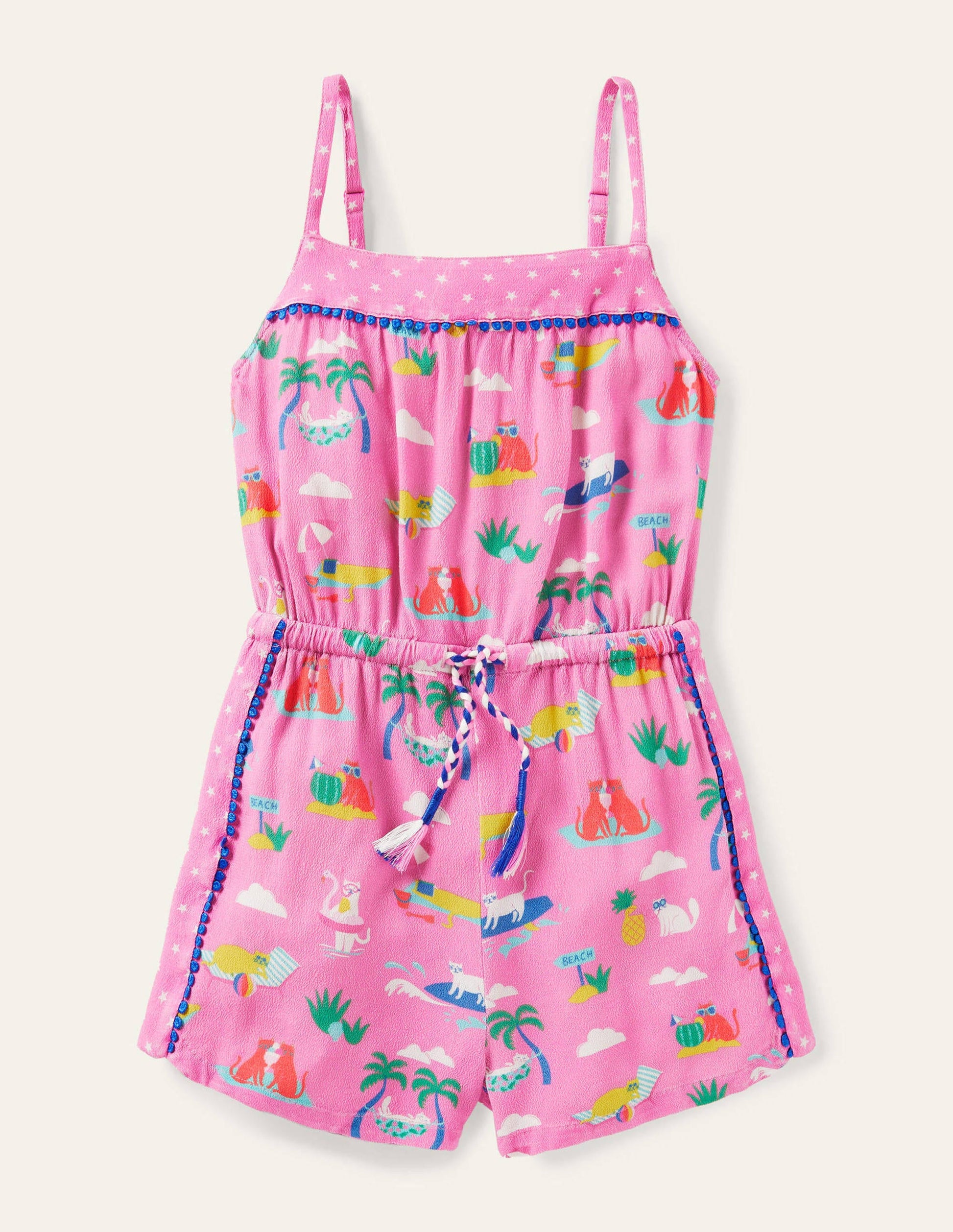 Woven Holiday Playsuit-Plum Blossom Pink Holiday Cats-1