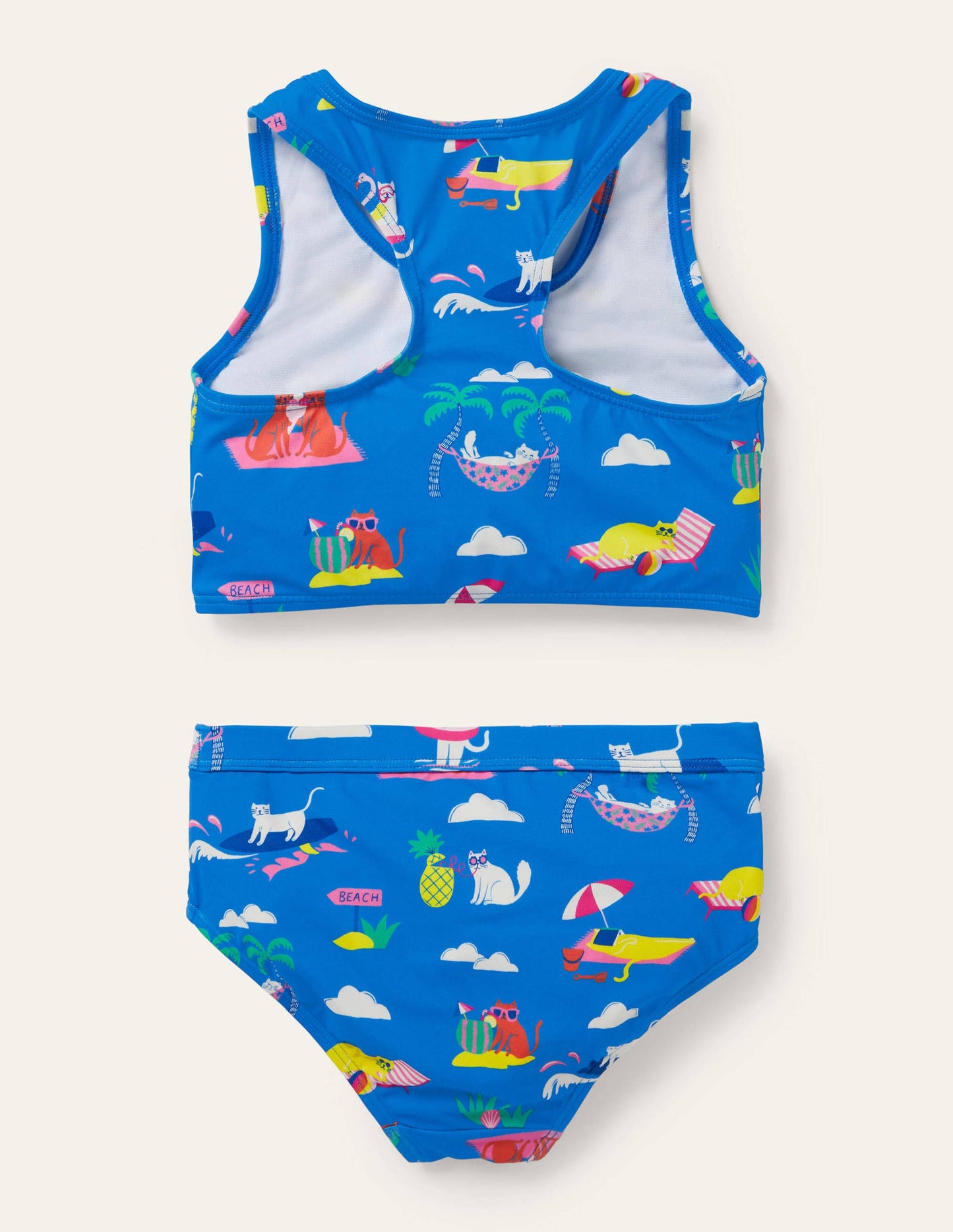 Bikini-Set mit Racerback-Marokkoblau, Katzen im Sommerurlaub