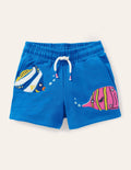 Short en jersey à appliqué-Poisson bleu marocain