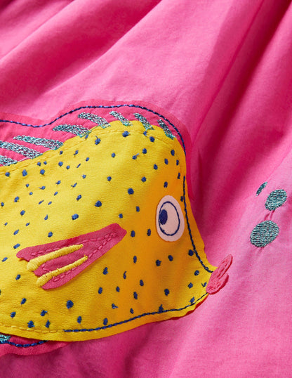 Kleid mit Fischmotiv-Rosarot