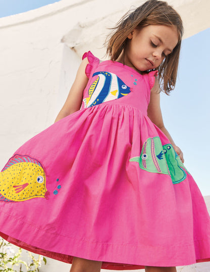 Kleid mit Fischmotiv-Rosarot