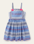 Gestreiftes Sommerkleid mit Quasten-Segelblau/Pink, Sonnenuntergang