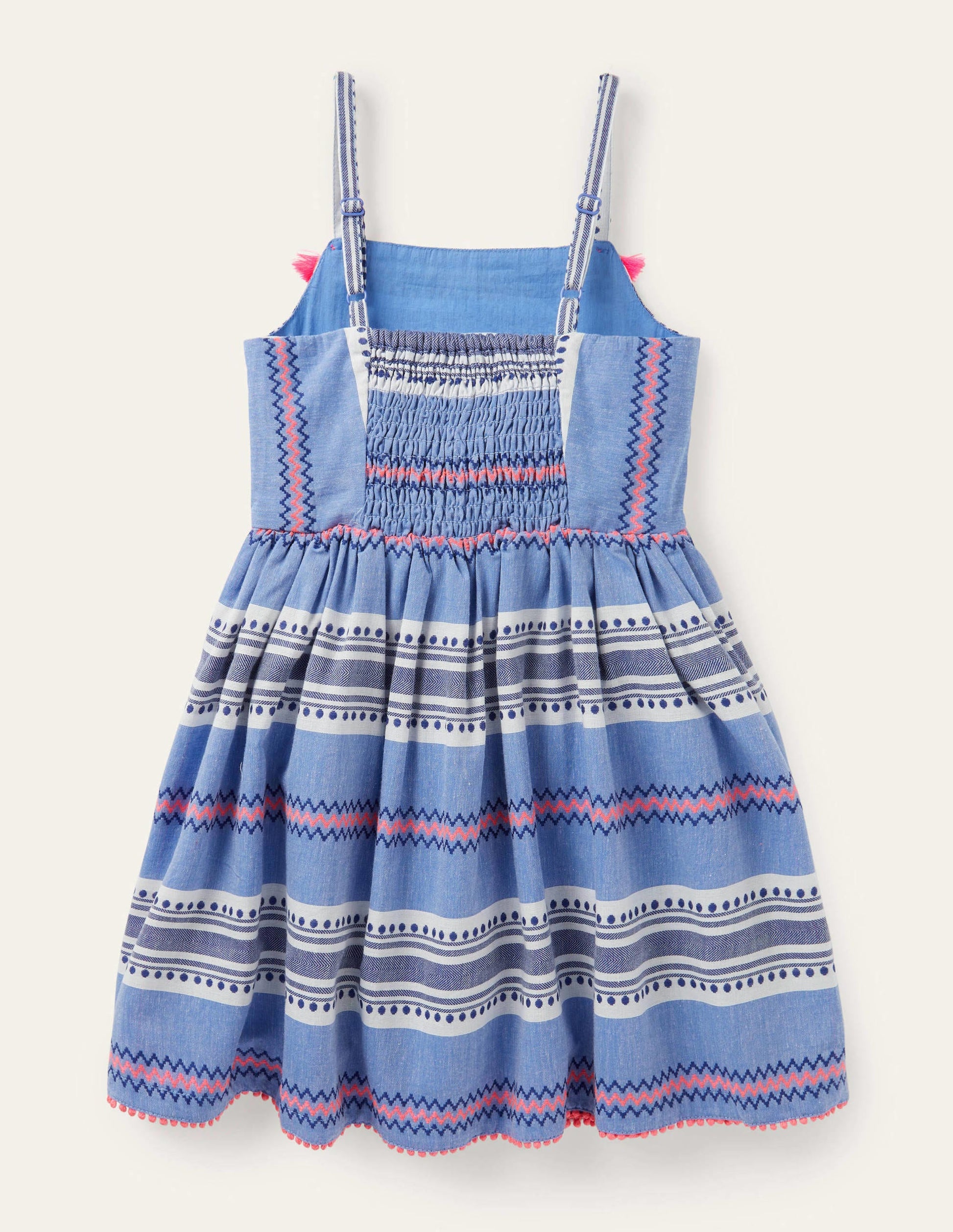 Gestreiftes Sommerkleid mit Quasten-Segelblau/Pink, Sonnenuntergang-2