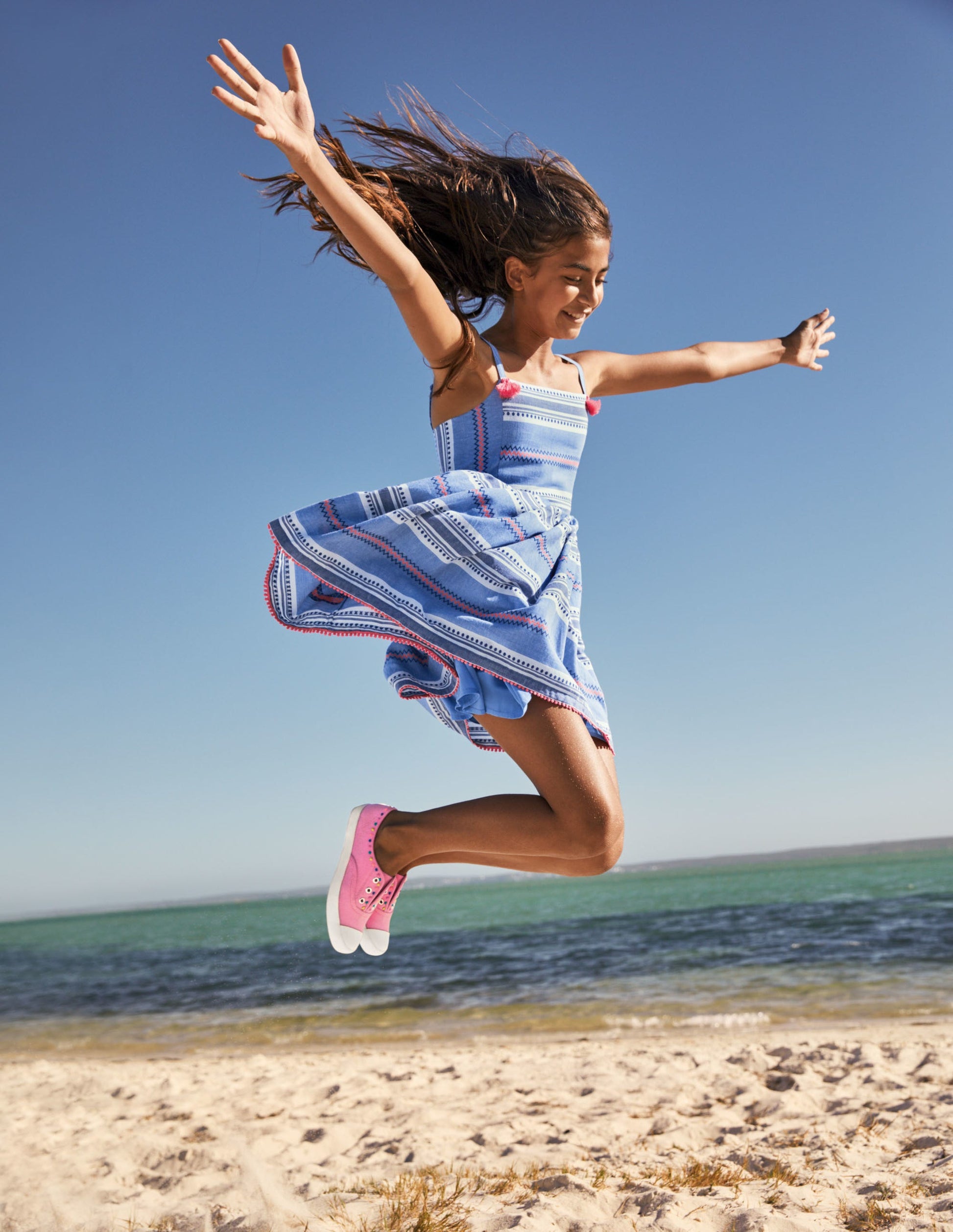 Gestreiftes Sommerkleid mit Quasten-Segelblau/Pink, Sonnenuntergang-4