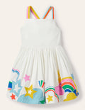 Kleid mit Regenbogensaum und -trägern-Naturweiß, Regenbogen
