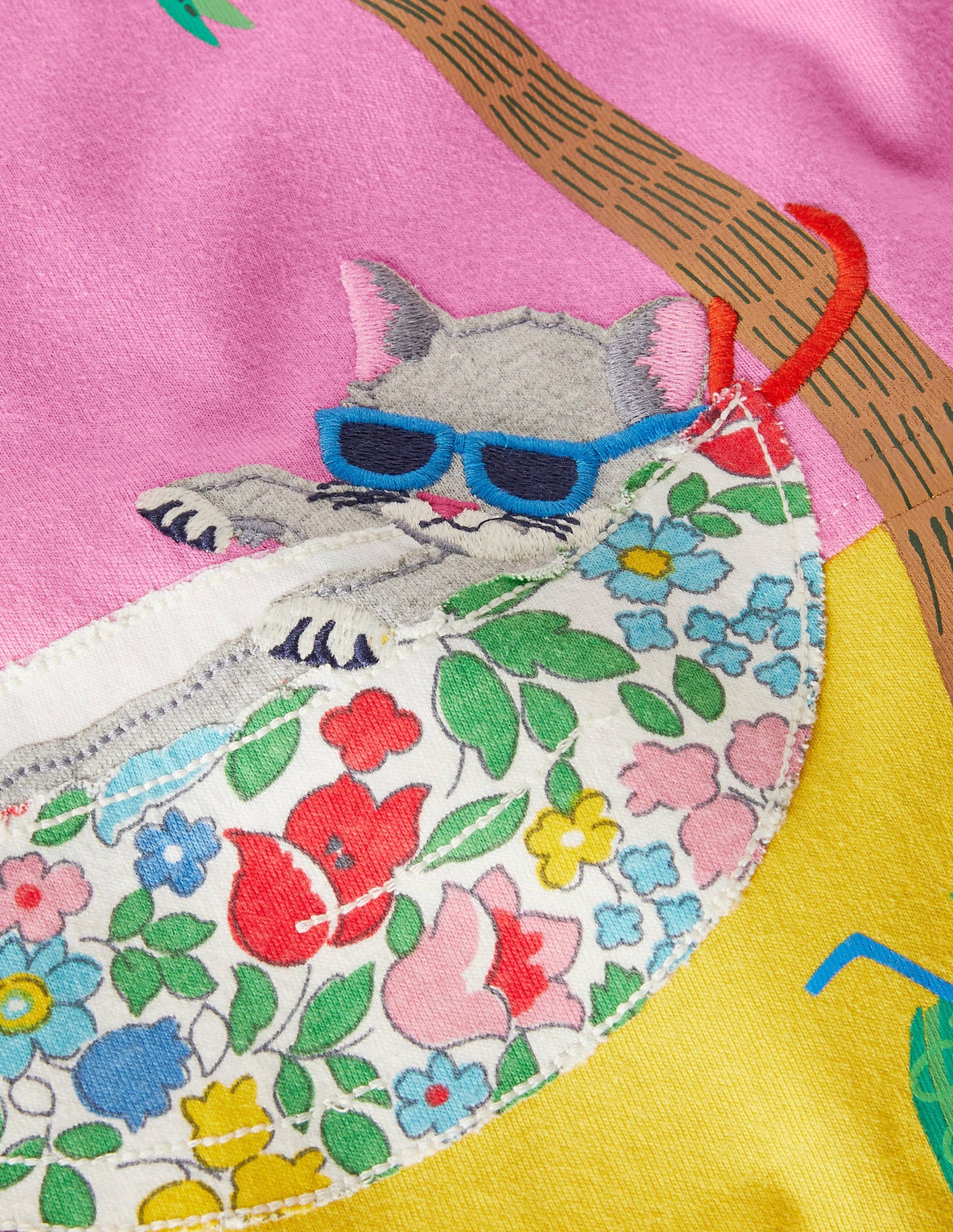 T-Shirt mit fröhlicher Tierapplikation-Pflaumenblütenrosa, Katze-3