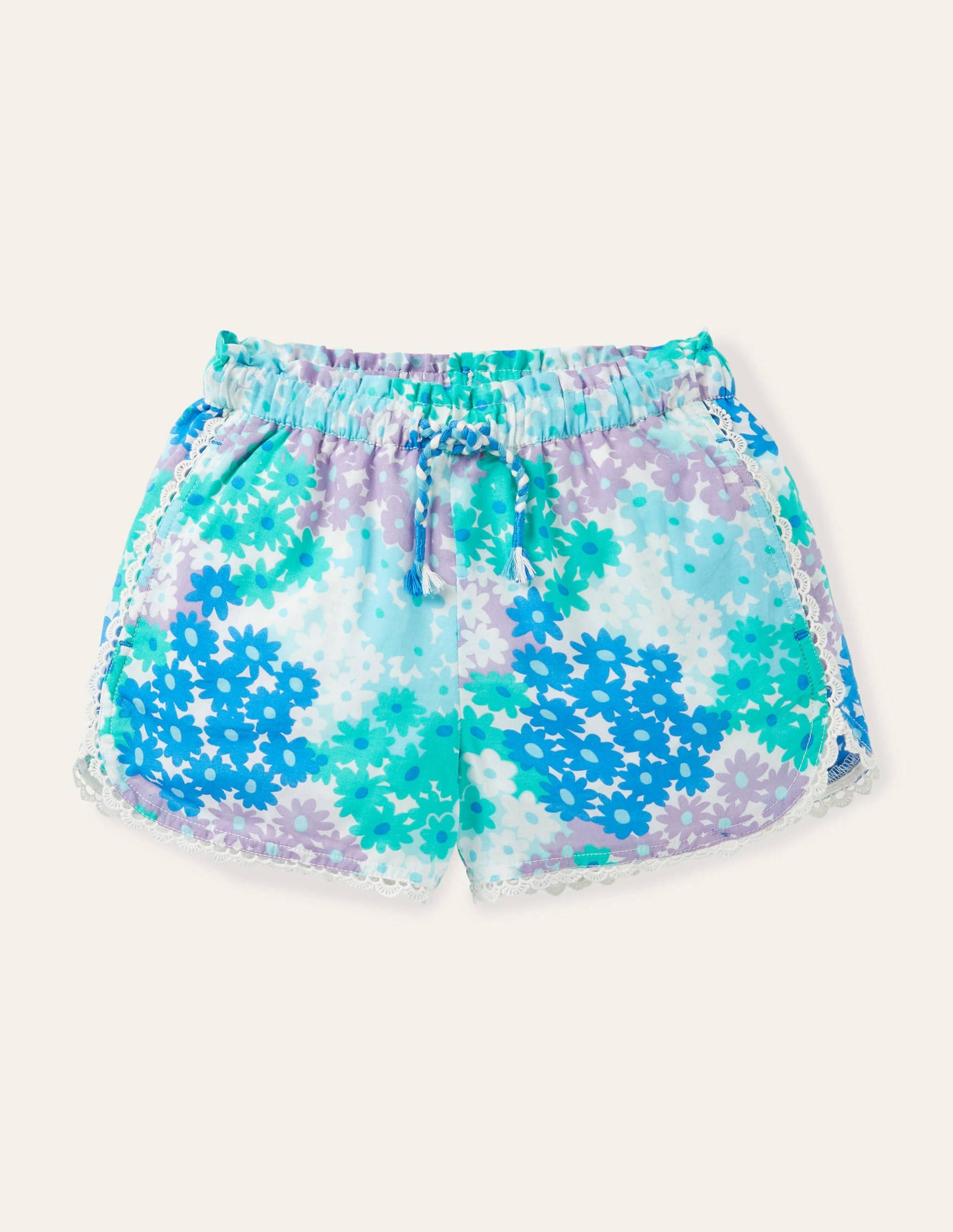 Shorts mit Spitzenborte-Marokkoblau, Sommerliche Gänseblümchen-1