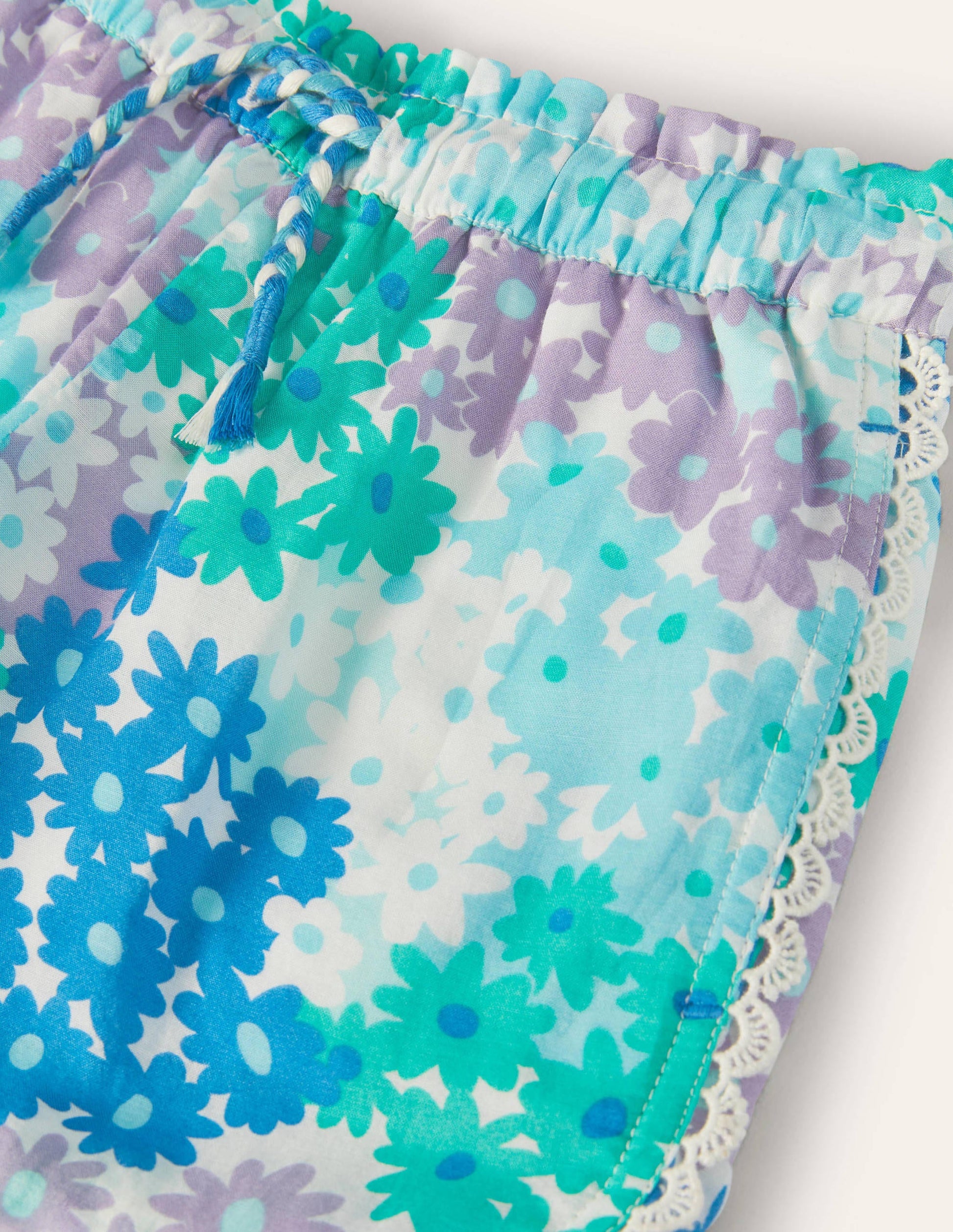 Shorts mit Spitzenborte-Marokkoblau, Sommerliche Gänseblümchen-3