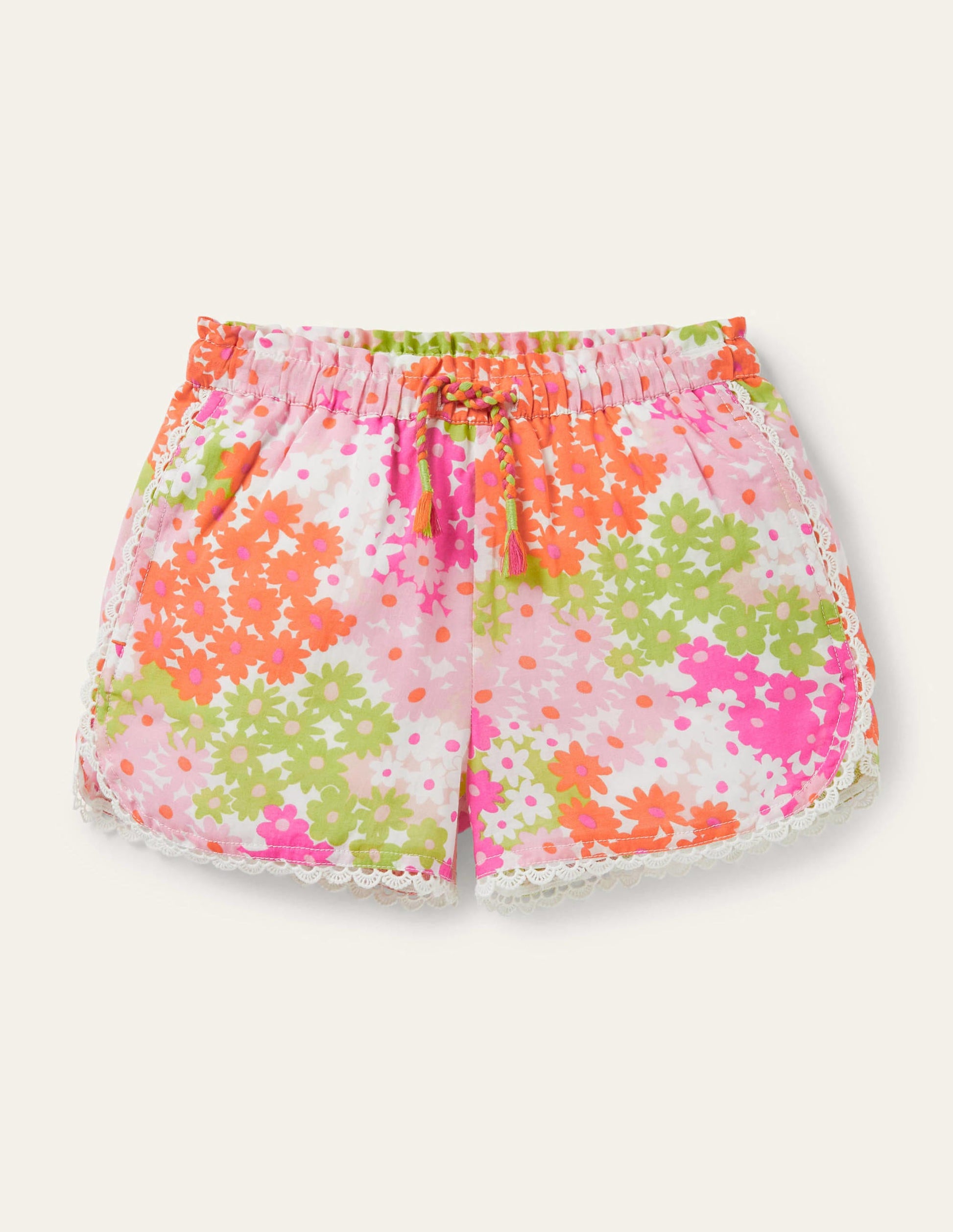 Shorts mit Spitzenborte-Zartes Korallenrosa, Sommerliche Gänseblümchen-1