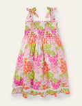 Lace Detail Printed Dress-Soft Coral Pink Summer Daisy