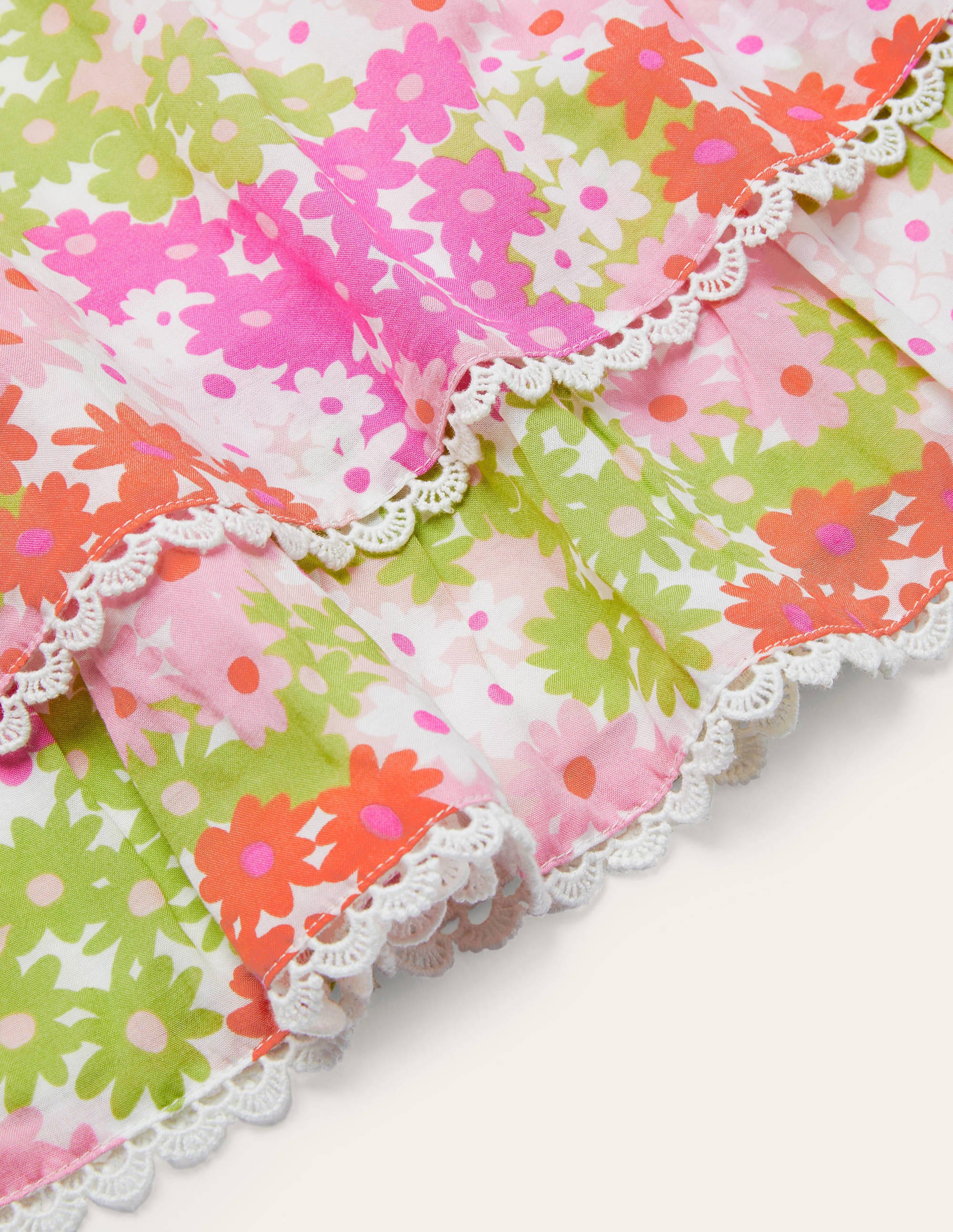 Lace Detail Printed Dress-Soft Coral Pink Summer Daisy - Image 3
