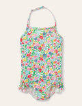 Neckholder-Badeanzug-Bunt, Filigranes Vintage-Blumenmuster