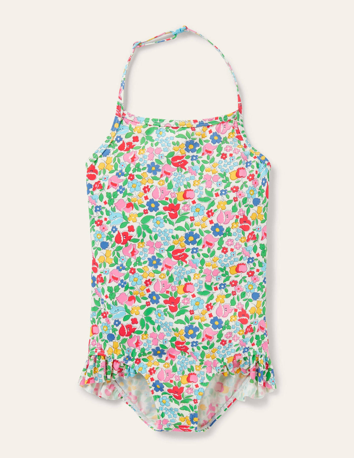 Neckholder-Badeanzug-Bunt, Filigranes Vintage-Blumenmuster - Image 1