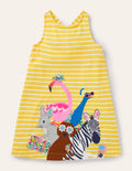 Appliqué Jersey Dress-Daffodil/ Ivory Animals