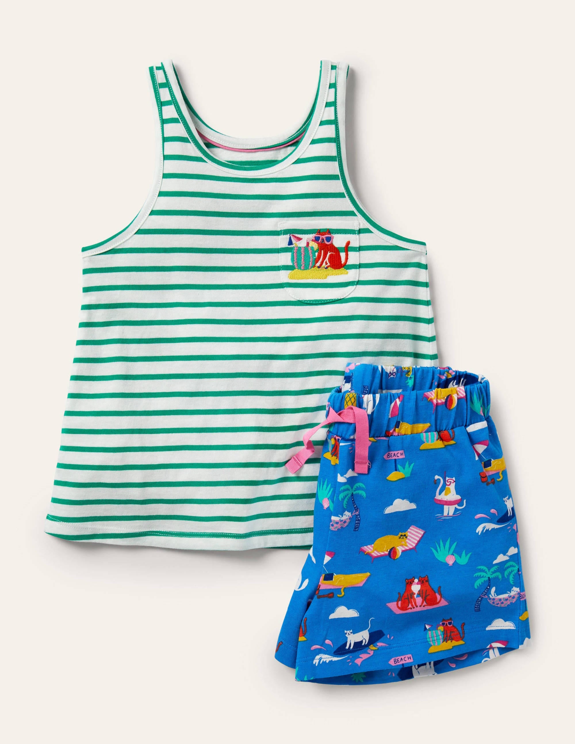 Pyjama fun avec poche-Chats en vacances bleu marocain - Image 1