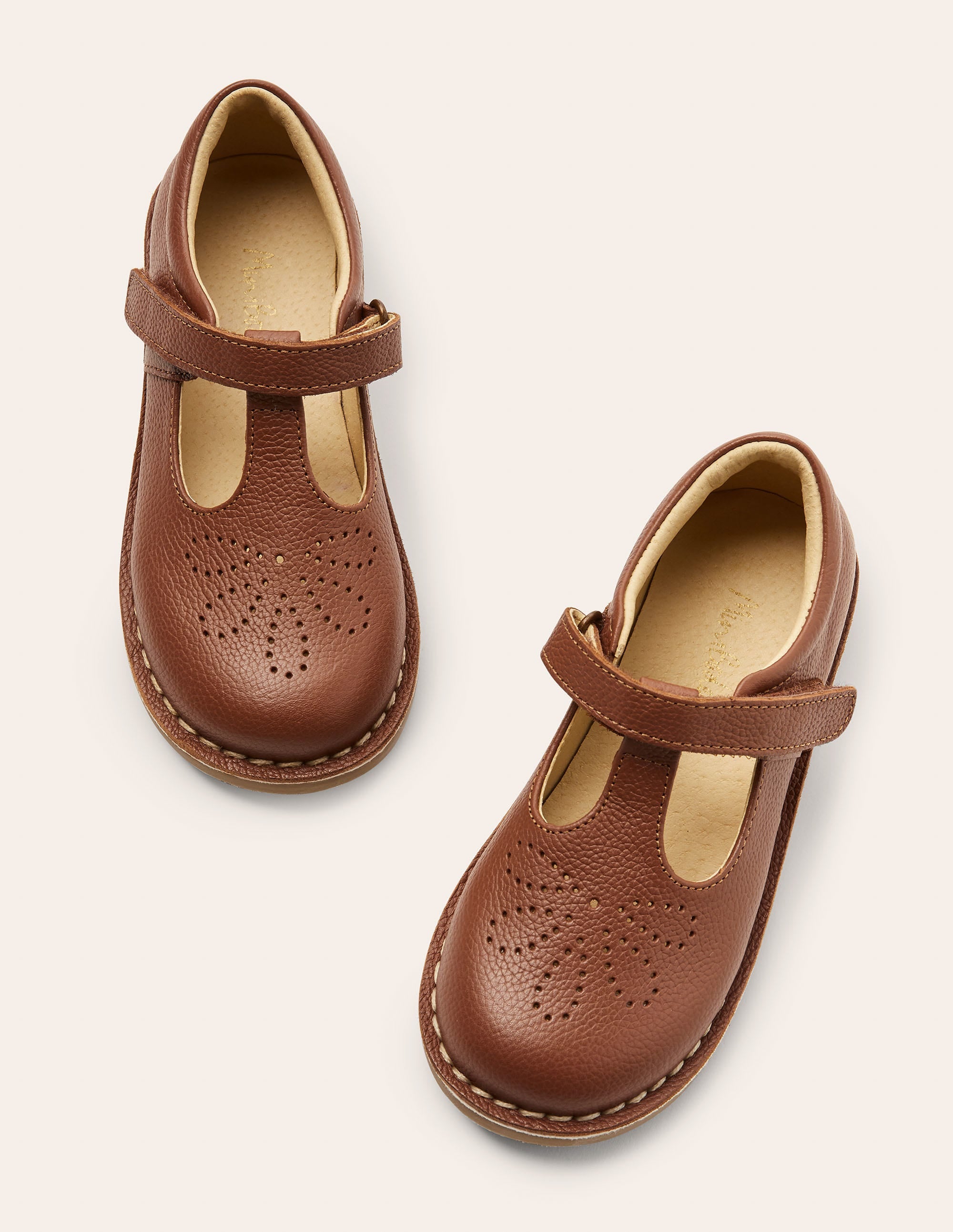 Flache Lederschuhe mit T-Steg-Hellbraun - Image 1