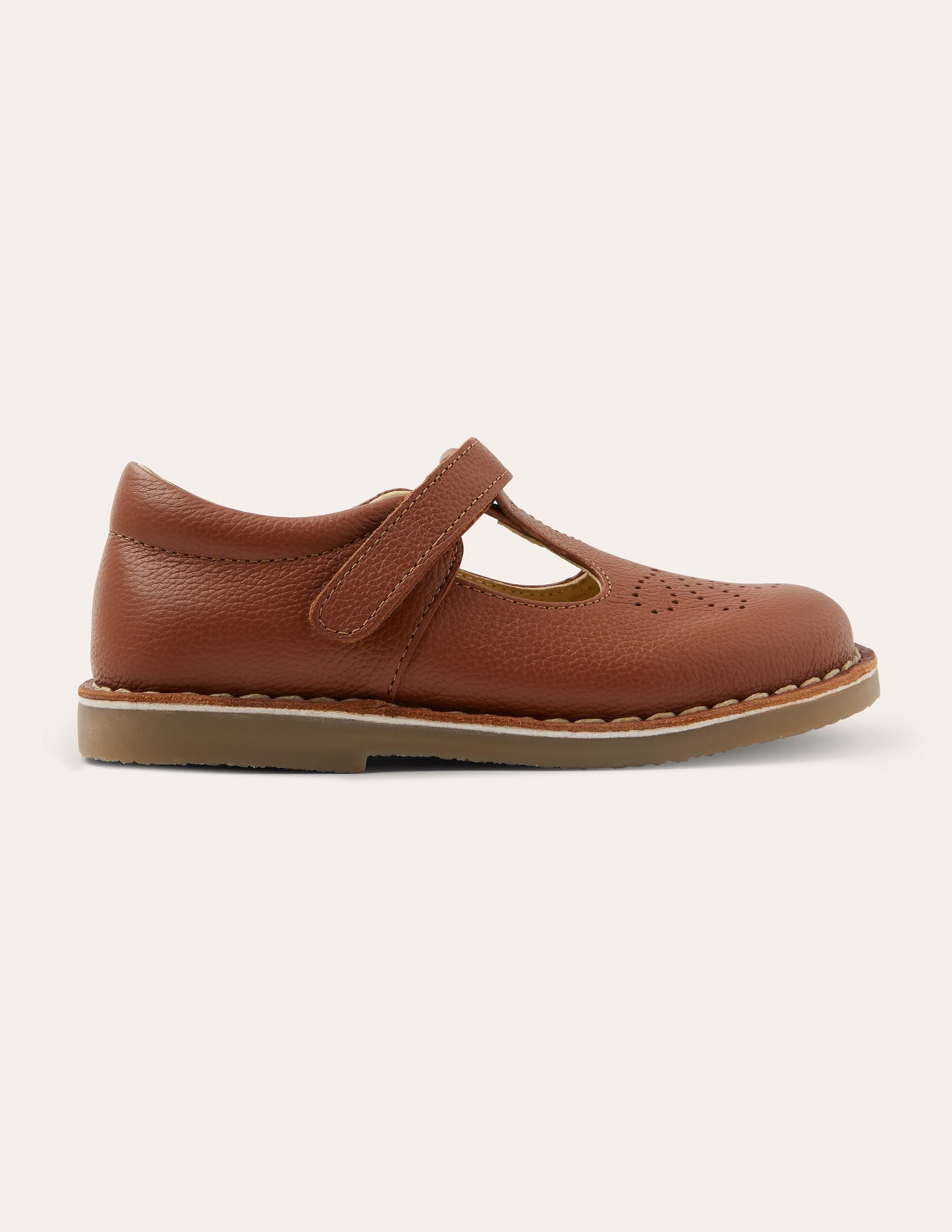 Flache Lederschuhe mit T-Steg-Hellbraun - Image 3
