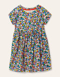 Robe fun en jersey-Champ de fleurs bleu élisabéthain