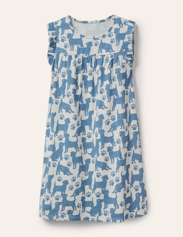 Printed Short-sleeved Nightie-Blue Playful Pups