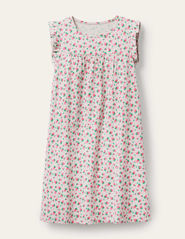 Printed Short-sleeved Nightie-Ivory Vintage Strawberries