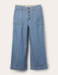 Jean droit boutonné-Denim vintage clair