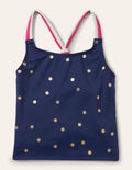 Haut de tankini à motif-Bleu océan à pois métallisés