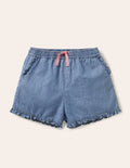 Frill Hem Shorts-Chambray